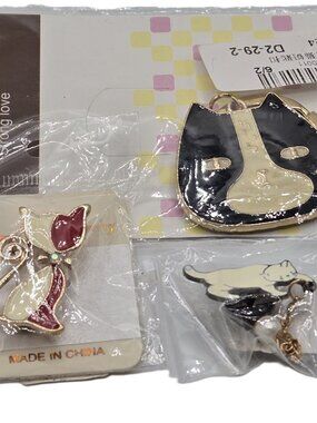 Cats Enamel  Metal Kitty Key Holders Rings Pins Brooch